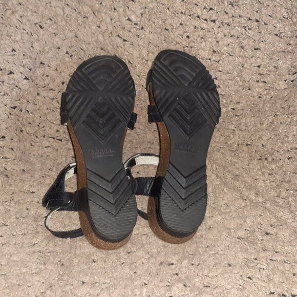 MERRELL-Revalli Aura Black Leather Strappy Cork Wedge Sandals-Sz 9-Near Mint - Picture 7 of 7